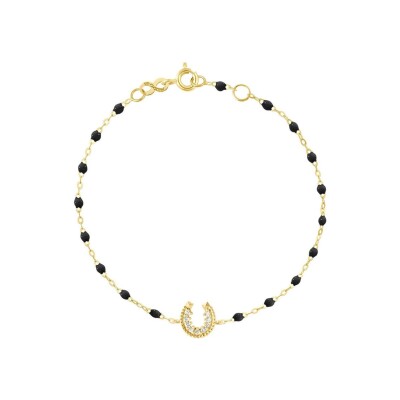 Bracelet Gigi Clozeau Fer Ã  cheval en or jaune, résine noir et diamants, taille 17cm