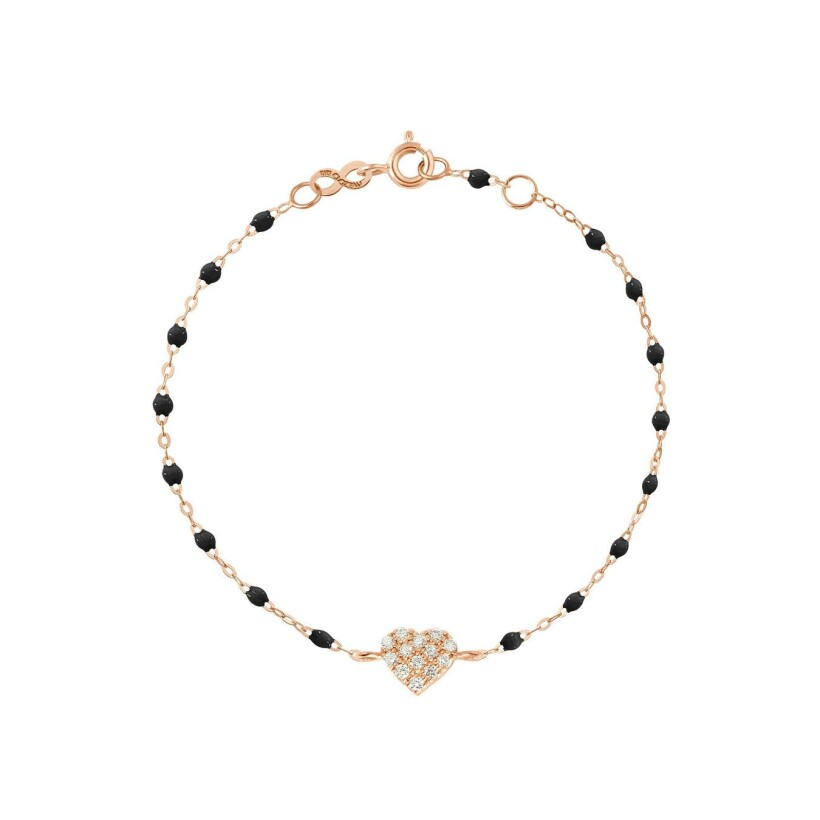 Bracelet Gigi Clozeau In Love en or rose, résine noir et diamants, taille 17cm