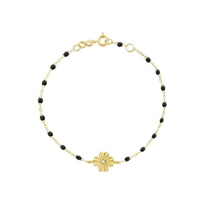 Bracelet Gigi Clozeau Trèfle Lumière en or jaune, résine noire et diamant, 17cm