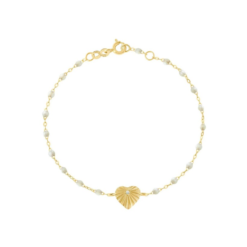 Bracelet Gigi Clozeau Cœur Lumière en or jaune, résine opale et diamant, 17cm