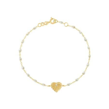 Bracelet Gigi Clozeau Cœur Lumière en or jaune, résine opale et diamant, 17cm