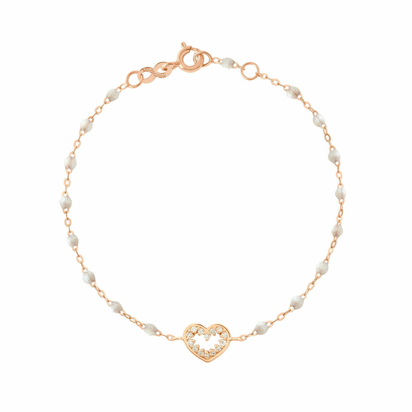 Bracelet Gigi Clozeau Cœur suprême en or rose, résine opale et diamants, 17cm