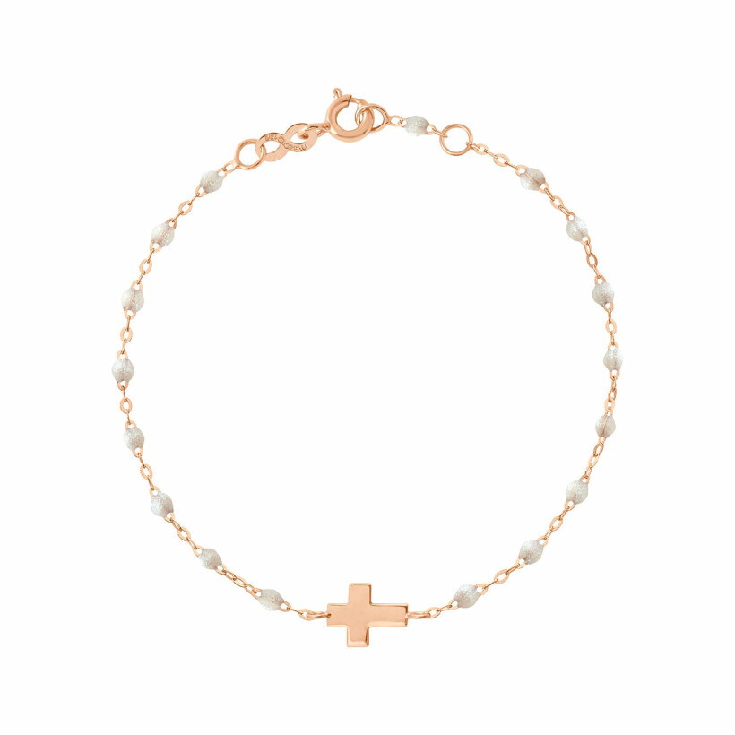 Bracelet Gigi Clozeau Croix en or rose et résine opale, 17cm