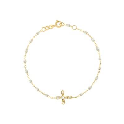 Bracelet Gigi Clozeau Croix Vintage en or jaune, résine opale et diamants, taille 17cm