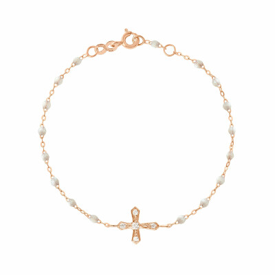 Bracelet Gigi Clozeau Croix Vintage en or rose, résine opale et diamants, 17cm