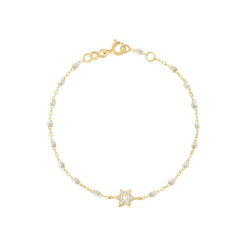 Bracelet Gigi Clozeau Etoile de David en or jaune, résine opale et diamants, taille 17cm