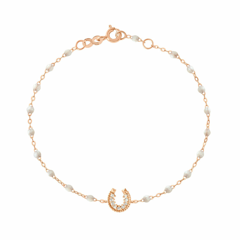 Bracelet Gigi Clozeau Fer Ã  cheval en or rose, résine opale et diamants, 17cm