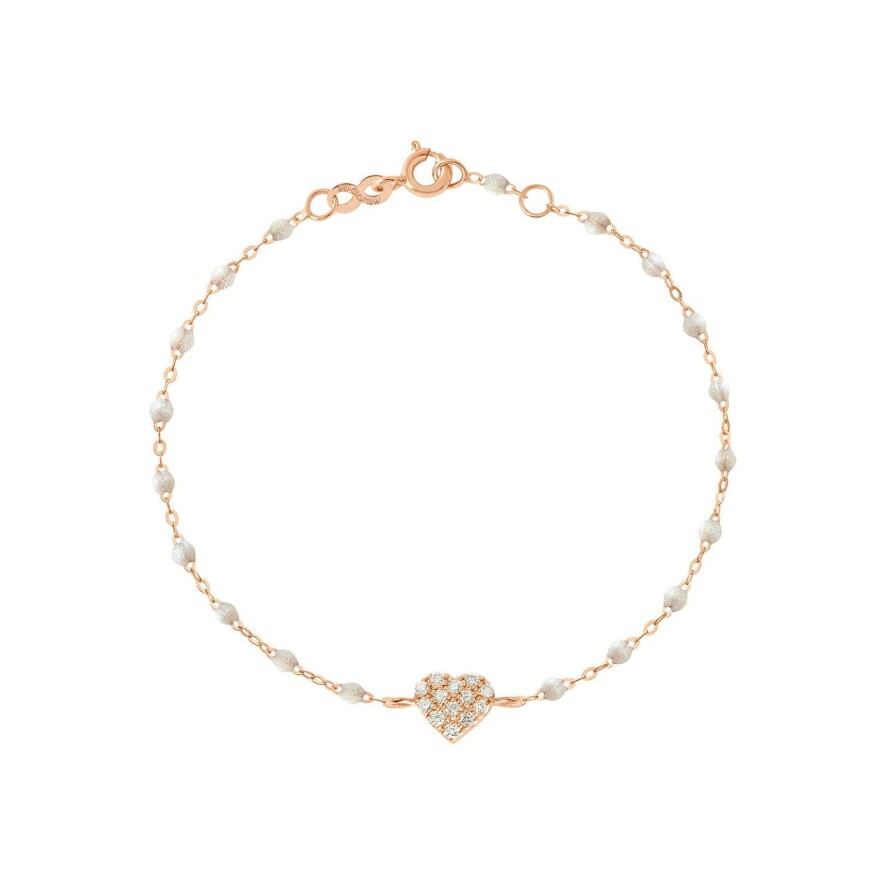Bracelet Gigi Clozeau In Love en or rose, résine opale et diamants, taille 17cm