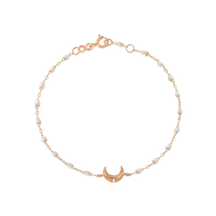 Bracelet Gigi Clozeau Lune en or rose, résine opale et diamant, taille 17cm