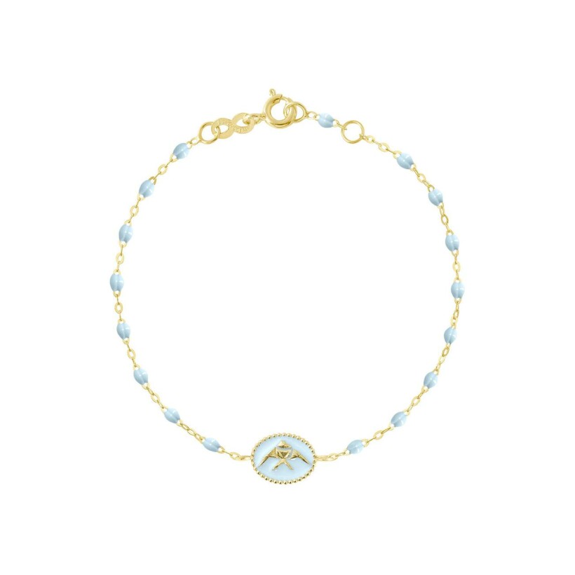 Bracelet Gigi Clozeau Poisson Ange en or jaune et résine bleu layette, taille 17cm