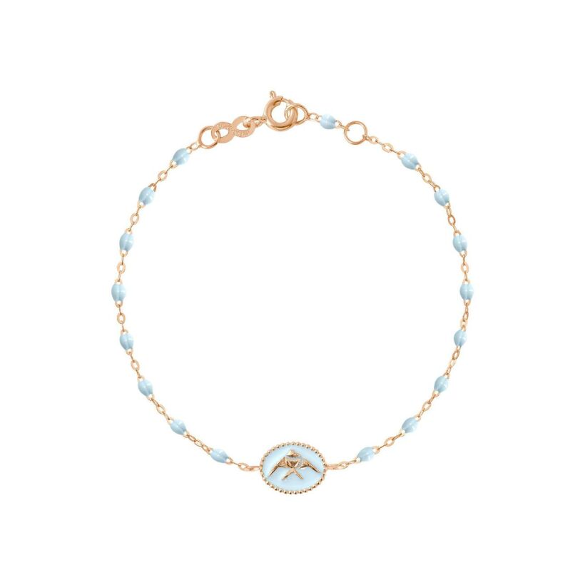 Bracelet Gigi Clozeau Poisson Ange en or rose et résine bleu layette, taille 17cm