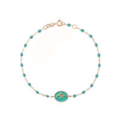 Bracelet Gigi Clozeau Poisson Ange en or rose et résine turquoise vert, taille 17cm