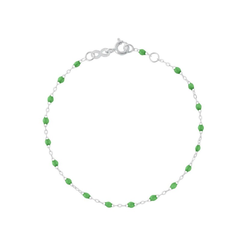 Bracelet Gigi Clozeau Classique en or blanc et résine vert prairie, 15cm