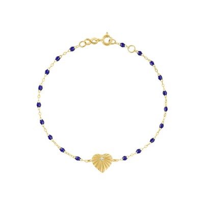 Bracelet Gigi Clozeau Cœur Lumière en or jaune, résine bleu prusse et diamant, 17cm