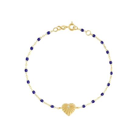 Bracelet Gigi Clozeau Cœur Lumière en or jaune, résine bleu prusse et diamant, 17cm