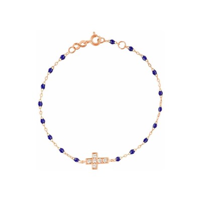 Bracelet Gigi Clozeau Croix en or rose, résine bleu prusse et diamants, taille 17cm