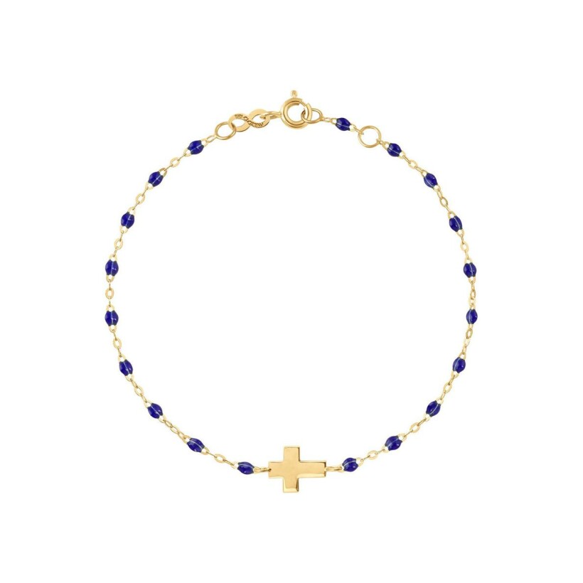 Bracelet Gigi Clozeau Croix en or jaune et résine bleu prusse, taille 17cm