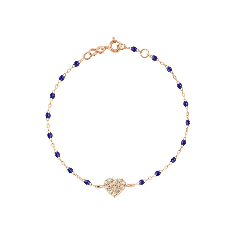 Bracelet Gigi Clozeau In Love en or rose, résine bleu prusse et diamants, taille 17cm