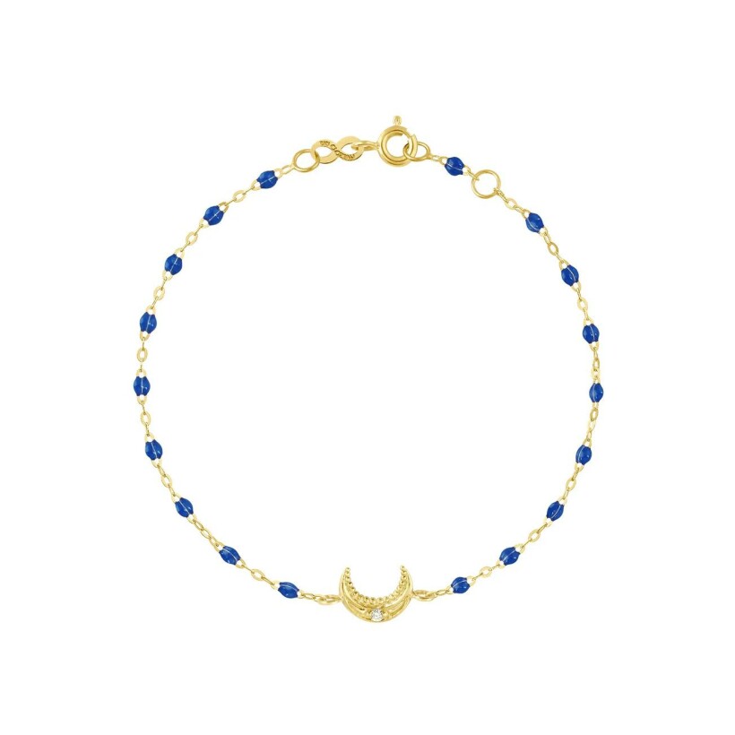 Bracelet Gigi Clozeau Lune en or jaune, résine bleu prusse et diamant, taille 17cm