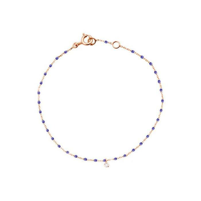 Bracelet Gigi Clozeau Mini en or rose, résine bleu prusse et diamants, taille 17cm