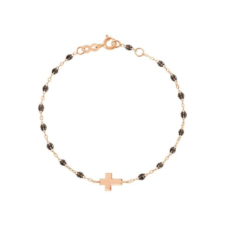 Bracelet Gigi Clozeau Croix en or rose et résine quartz, taille 17cm