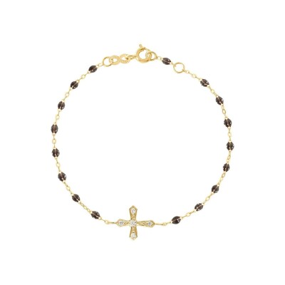 Bracelet Gigi Clozeau Croix Vintage en or jaune, résine quartz et diamants, taille 17cm
