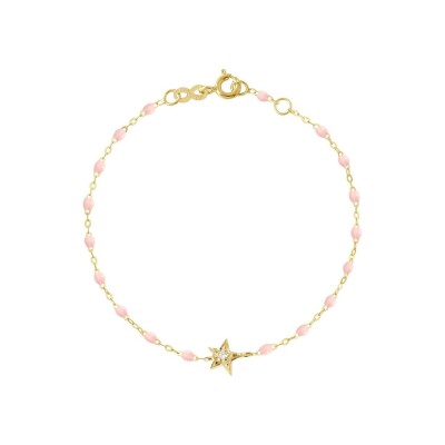 Bracelet Gigi Clozeau Etoile en or jaune, résine rose bébé et diamants, taille 17cm