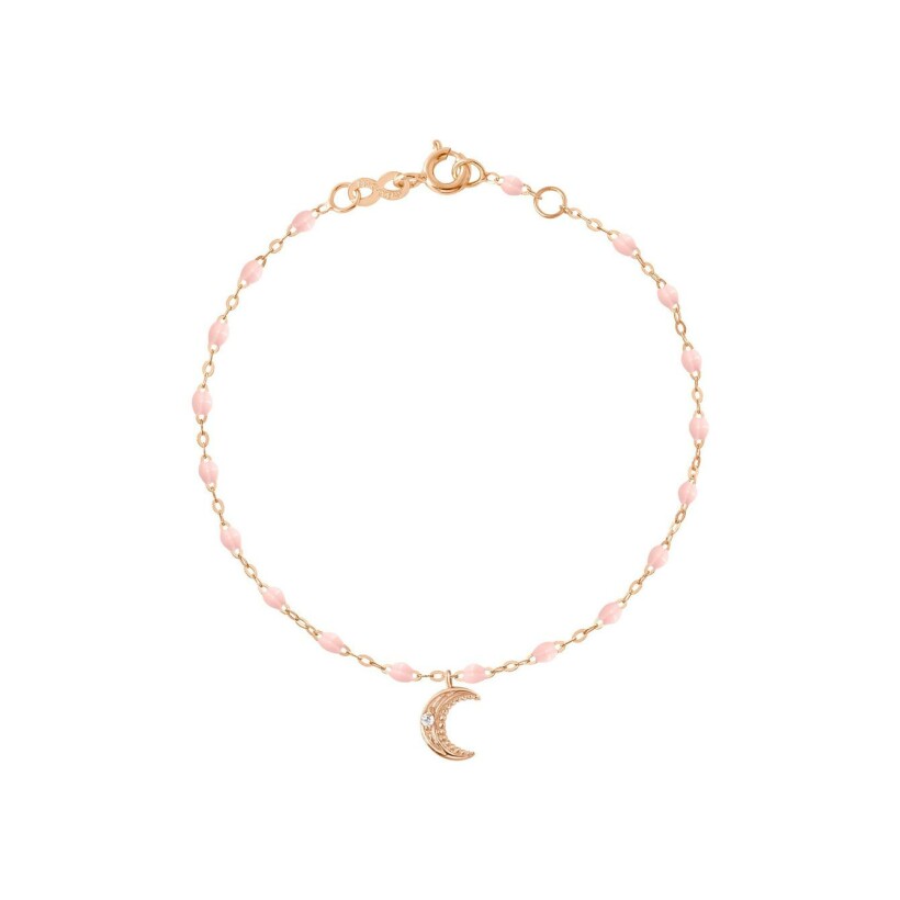 Bracelet Gigi Clozeau Lune en or rose, résine rose bébé et diamants, taille 17cm