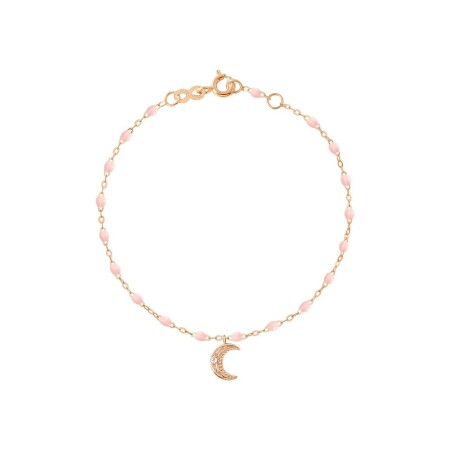 Bracelet Gigi Clozeau Lune en or rose, résine rose bébé et diamants, taille 17cm