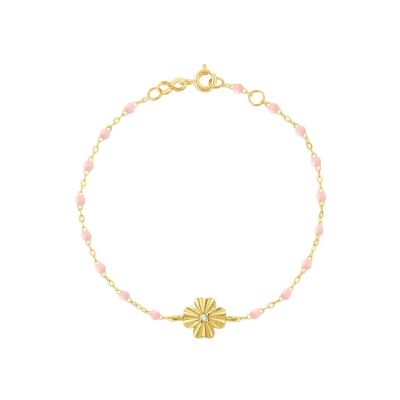 Bracelet Gigi Clozeau Trèfle Lumière en or jaune, résine rose bébé et diamant, 17cm