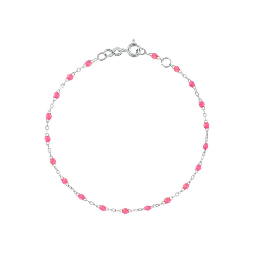 Bracelet Gigi Clozeau Classique en or blanc et résine rose fluo, 15cm