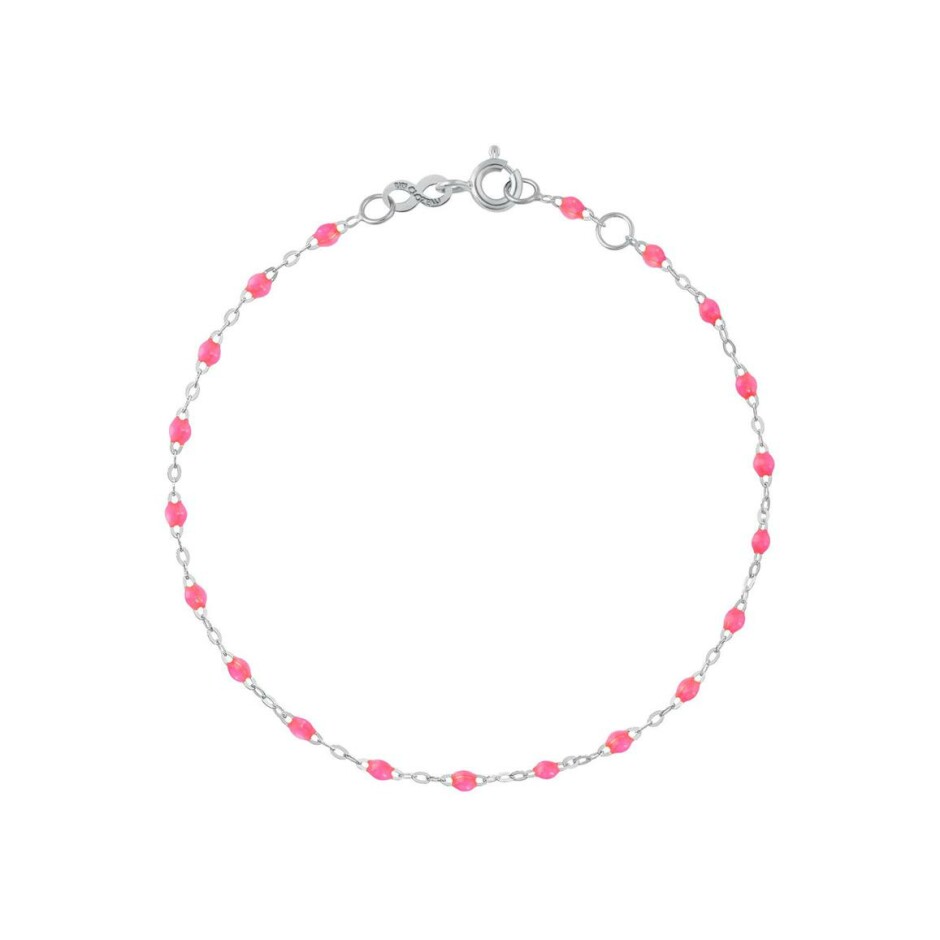 Bracelet Gigi Clozeau Classique en or blanc et résine rose fluo, 15cm