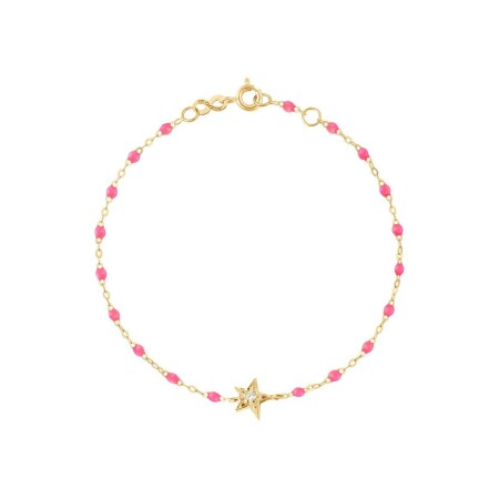 Bracelet Gigi Clozeau Etoile en or jaune, résine rose fluo et diamants, taille 17cm