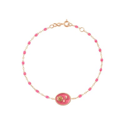 Gigi Clozeau Rose bracelet, rose gold, pink resin fluo, size 17cm