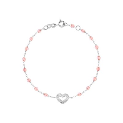 Bracelet Gigi Clozeau Coeur Suprême en or blanc, résine rosée et diamants, taille 17cm
