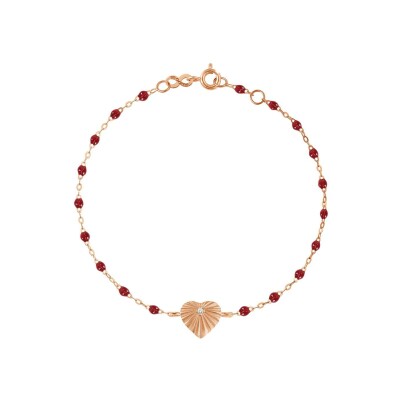 Bracelet Gigi Clozeau Cœur Lumière en or rose, résine rouge et diamant, 17cm