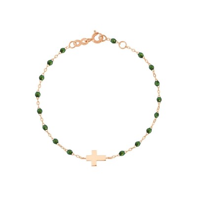 Bracelet Gigi Clozeau Croix en or rose et résine scarabée, taille 17cm