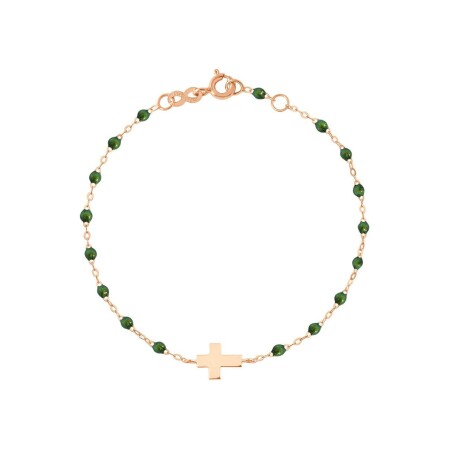 Bracelet Gigi Clozeau Croix en or rose et résine scarabée, taille 17cm