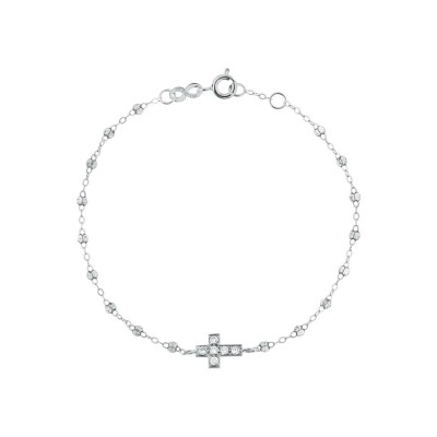 Bracelet Gigi Clozeau Croix en or blanc, résine sparkle et diamants, taille 17cm