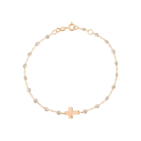 Bracelet Gigi Clozeau Croix en or rose et résine sparkle, taille 17cm