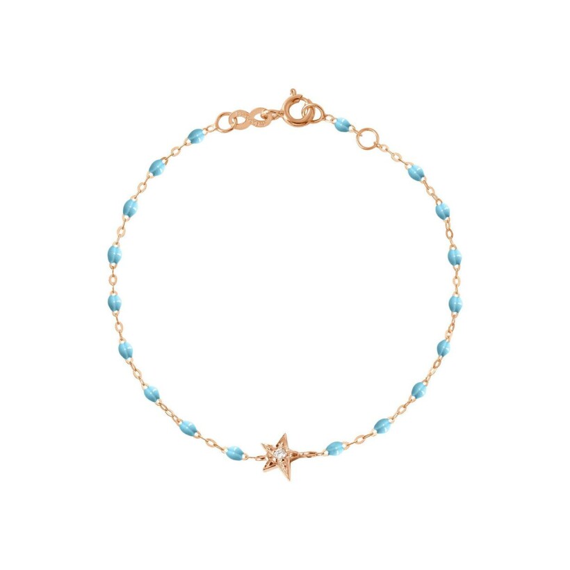 Bracelet Gigi Clozeau Etoile en or rose, résine turquoise bleu et diamants, taille 17cm