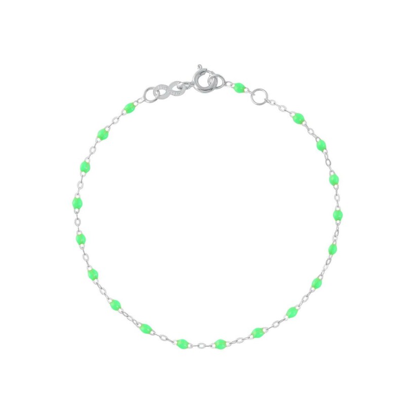 Bracelet Gigi Clozeau Classique en or blanc et résine vert fluo, 15cm