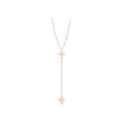 Chapelet Gigi Clozeau Croix en or jaune et résine blanche, taille 42cm