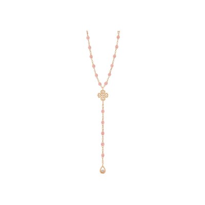 Collier Gigi Clozeau Lucky Trèfle en or rose, résine Blush et diamants, taille 45cm