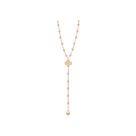 Collier Gigi Clozeau Lucky Trèfle en or rose, résine Blush et diamants, taille 45cm