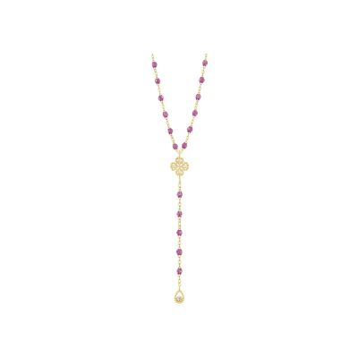 Collier Gigi Clozeau Lucky Trèfle en or jaune, résine galaxy et diamants, 45cm