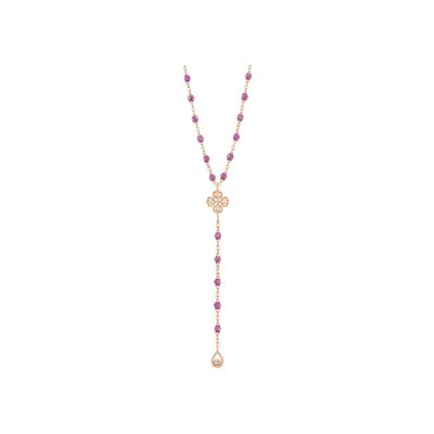 Collier Gigi Clozeau Lucky Trèfle en or rose, résine galaxy et diamants, 45cm