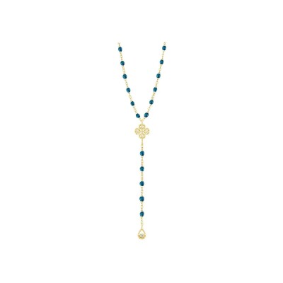 Collier Gigi Clozeau Lucky Trèfle en or jaune, résine jungle et diamants, 45cm