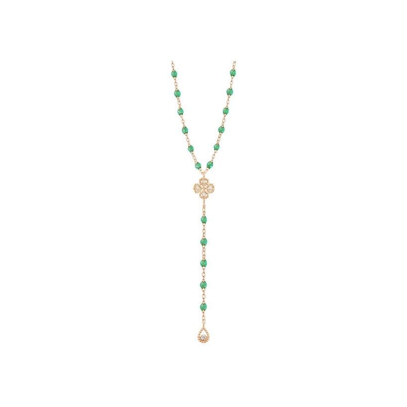 Gigi Clozeau Lucky Trèfle rosary, rose gold, mint resin and diamonds, size 45cm