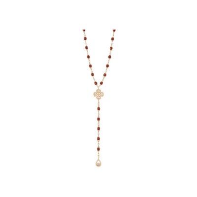 Collier Gigi Clozeau Lucky Trèfle en or rose, résine moka et diamants, 45cm